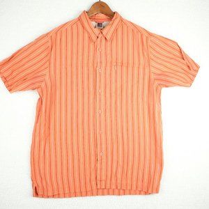 The North Face Button Up Shirt Mens Large Orange Striped Outdoor Classic Stretch